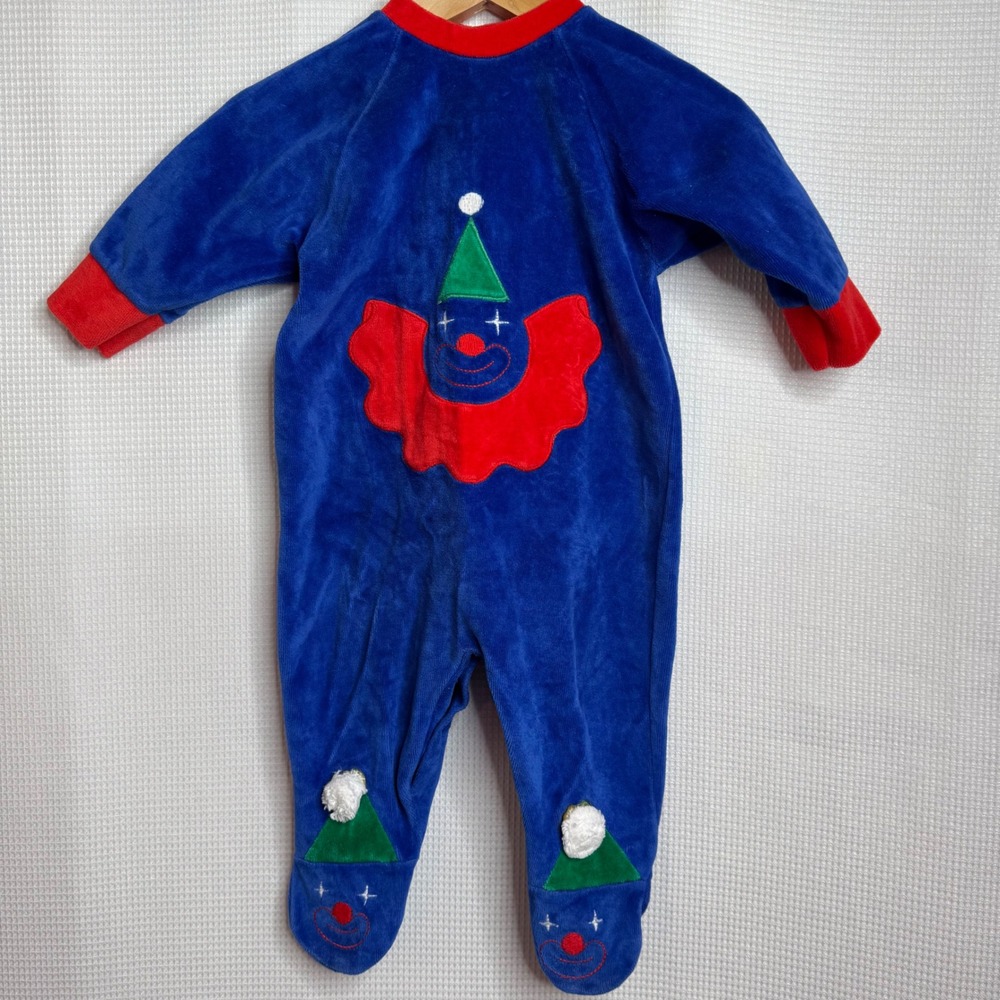 Vintage Little Me Clown Velour Footed Romper Sleepsuit Medium 14-17 lbs USA